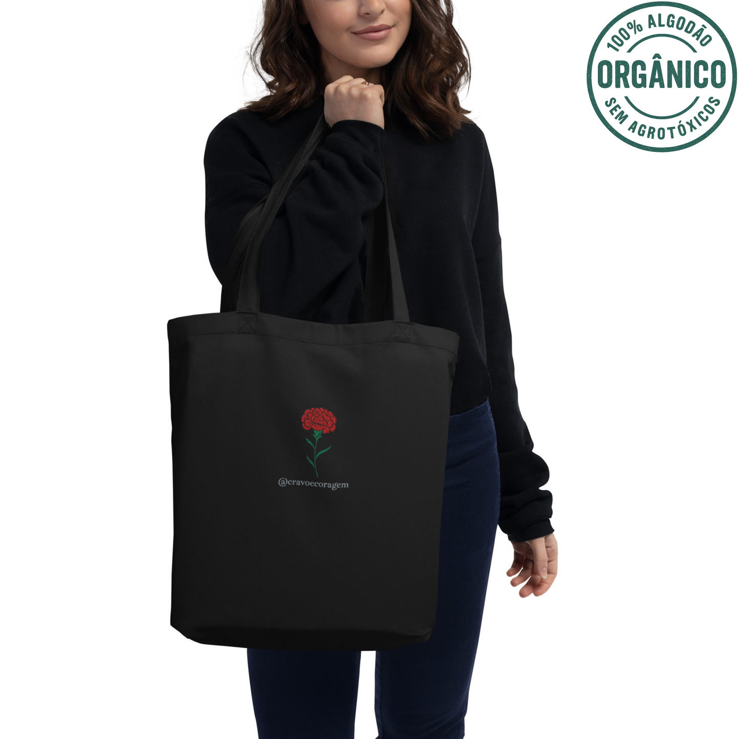 Tote Bag Ecológica Algodão Orgânico "Cravo" Bordado | Sustentável