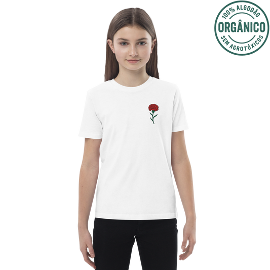 T-Shirt Criança Algodão Orgânico “Cravo Bordado” | Sustentável